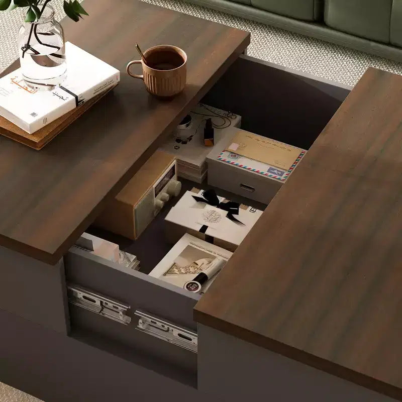 Table Basse Famapy Élégante et Fonctionnelle - Corps Gris Foncé avec Plateau Marron, Idéale pour les Salons Modernes