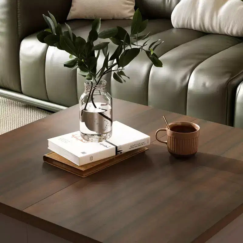 Table Basse Famapy Élégante et Fonctionnelle - Corps Gris Foncé avec Plateau Marron, Idéale pour les Salons Modernes