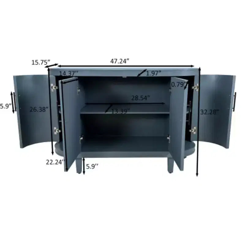 Bahut moderne en forme d'arc, 120 cm, meuble de rangement décoratif, table de couloir en bois avec 4 portes et étagères intérieures réglables