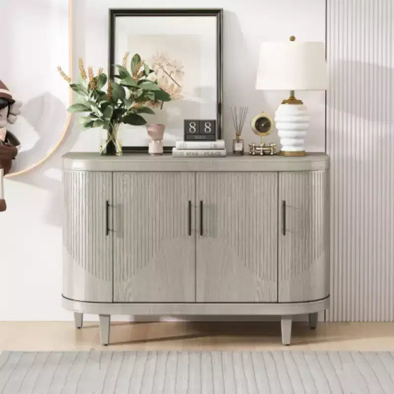 Bahut moderne en forme d'arc, 120 cm, meuble de rangement décoratif, table de couloir en bois avec 4 portes et étagères intérieures réglables