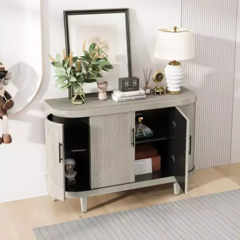 Bahut moderne en forme d'arc, 120 cm, meuble de rangement décoratif, table de couloir en bois avec 4 portes et étagères intérieures réglables