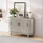 Modern Arc-shaped Sideboard, 47.2-inch Decorative Storage Cabinet, Wooden Hall Table with 4 Doors and Adjustable Interior Shelves