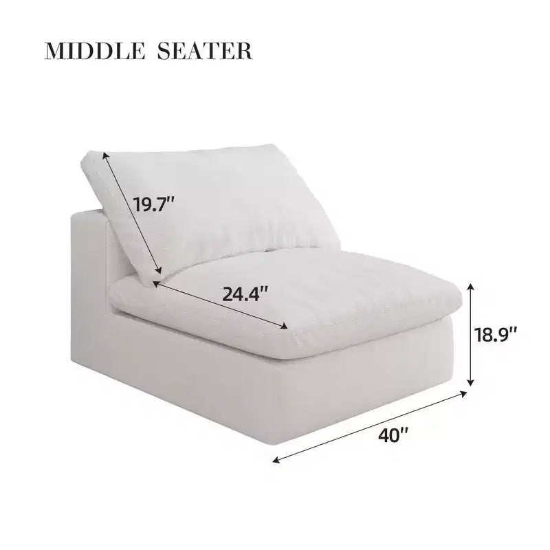 1 élément de canapé central blanc antique garni de duvet