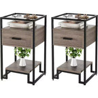 Acekool 2-Pack Nightstands with Storage Drawer & Shelves, Tempered Glass Top & Steel Frame Bedside Tables for Bedroom, Dorm