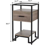 Tables de chevet Acekool (lot de 2) avec tiroir et étagères de rangement, plateau en verre trempé et cadre en acier pour chambre à coucher, dortoir