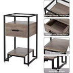 Tables de chevet Acekool (lot de 2) avec tiroir et étagères de rangement, plateau en verre trempé et cadre en acier pour chambre à coucher, dortoir