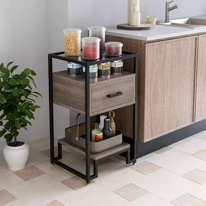 Tables de chevet Acekool (lot de 2) avec tiroir et étagères de rangement, plateau en verre trempé et cadre en acier pour chambre à coucher, dortoir