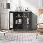Meuble d'appoint en bois noir, organisateur de rangement avec étagères réglables et portes vitrées pour cuisine, chambre, salon/salle à manger