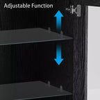Meuble d'appoint en bois noir, organisateur de rangement avec étagères réglables et portes vitrées pour cuisine, chambre, salon/salle à manger