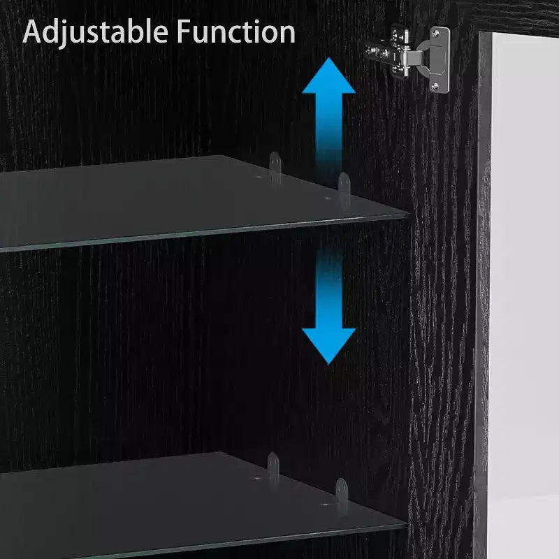 Meuble d'appoint en bois noir, organisateur de rangement avec étagères réglables et portes vitrées pour cuisine, chambre, salon/salle à manger