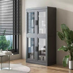 Meuble d'appoint en bois noir, organisateur de rangement avec étagères réglables et portes vitrées pour cuisine, chambre, salon/salle à manger