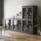 Meuble d'appoint en bois noir, organisateur de rangement avec étagères réglables et portes vitrées pour cuisine, chambre, salon/salle à manger