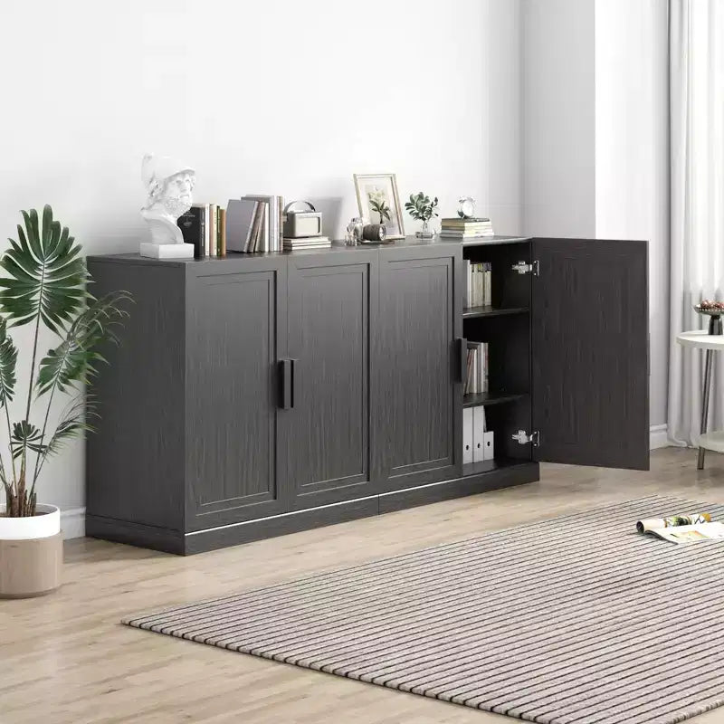 Meuble d'appoint en bois noir 31x62x16, organisateur de rangement avec étagères réglables pour cuisine, chambre, entrée, salon, salle à manger