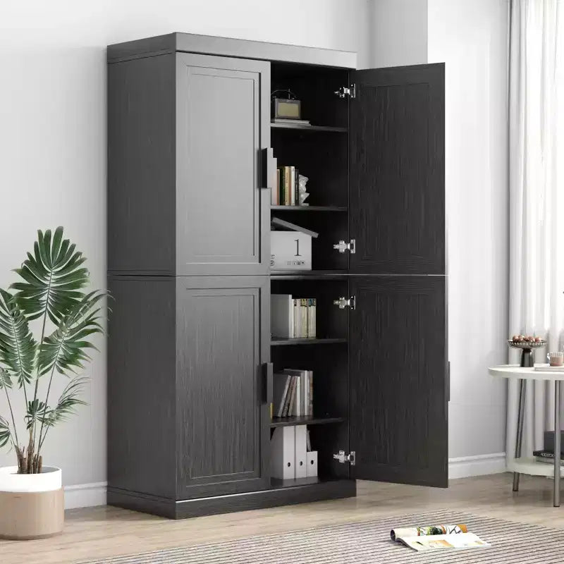 Meuble d'appoint en bois noir 31x62x16, organisateur de rangement avec étagères réglables pour cuisine, chambre, entrée, salon, salle à manger
