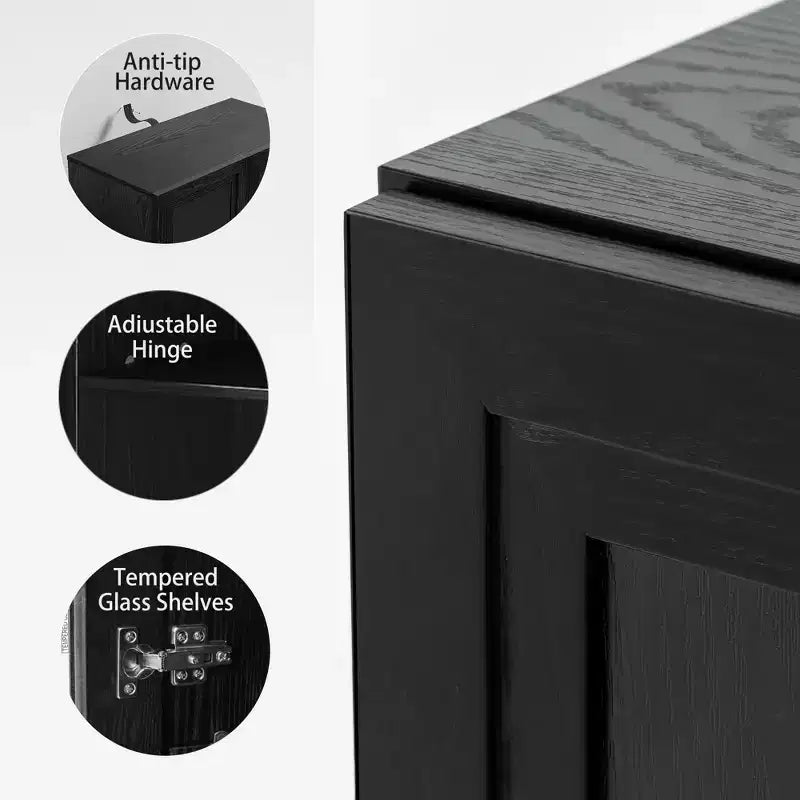 Meuble d'appoint en bois noir 31x62x16, organisateur de rangement avec étagères réglables pour cuisine, chambre, entrée, salon, salle à manger