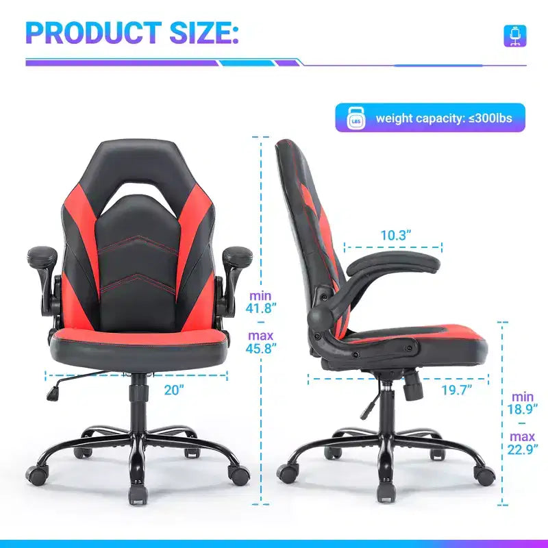Chaise de jeu Bestier, chaise pivotante d'ordinateur en cuir PU avec soutien lombaire, dossier réglable et accoudoir rabattable pour chaise de bureau à domicile