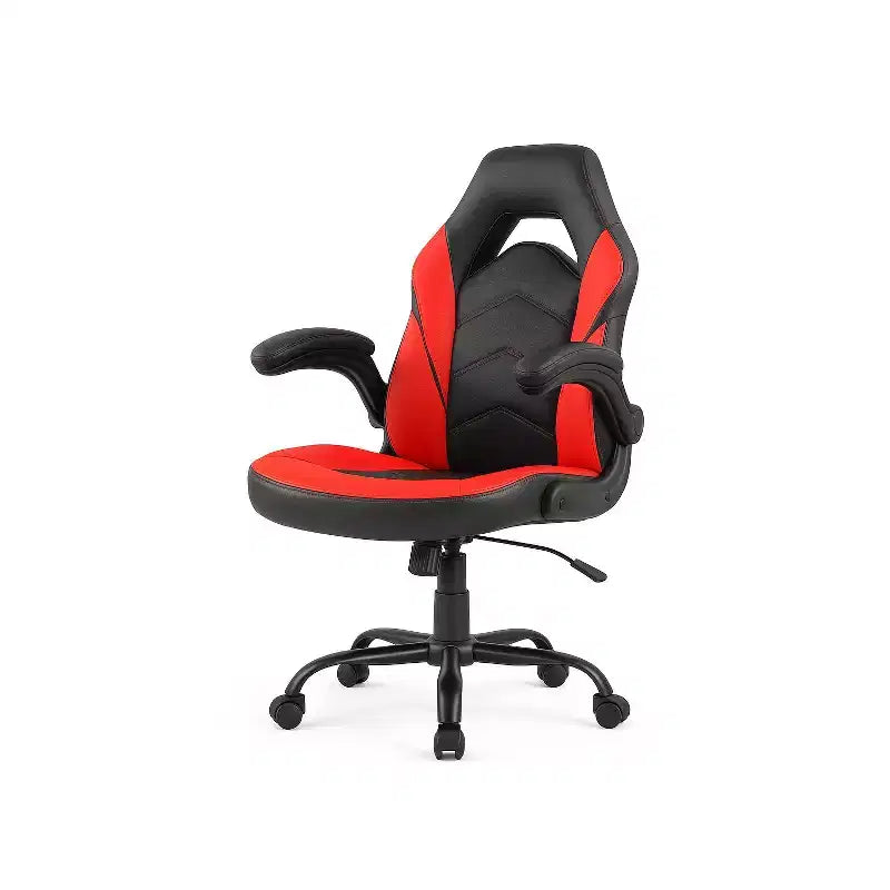 Chaise de jeu Bestier, chaise pivotante d'ordinateur en cuir PU avec soutien lombaire, dossier réglable et accoudoir rabattable pour chaise de bureau à domicile