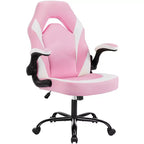 Chaise de jeu Bestier, chaise pivotante d'ordinateur en cuir PU avec soutien lombaire, dossier réglable et accoudoir rabattable pour chaise de bureau à domicile
