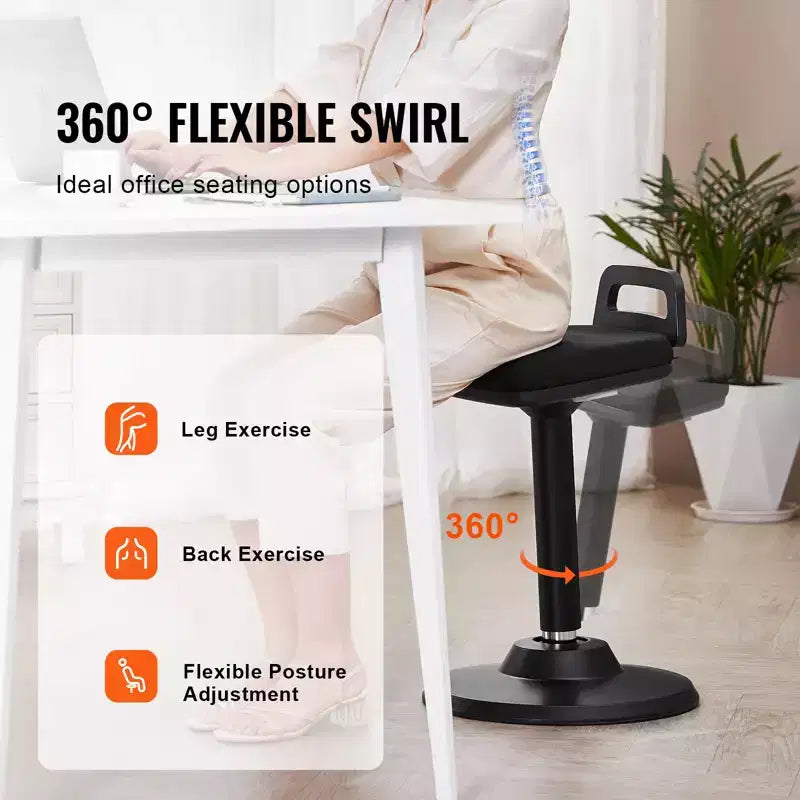 Chaise active VEVOR avec poignée, réglable en hauteur (24,6-34,4), chaise oscillante en tissu élastique et mousse de 45 mm, angle d'inclinaison de 8°, 12-18 ans, noire