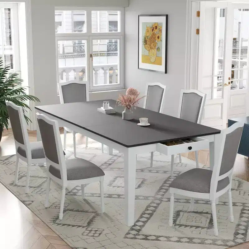 Whisen 7-Piece 78.1 Extendable Dining Table Set with 6 Upholstered Chairs