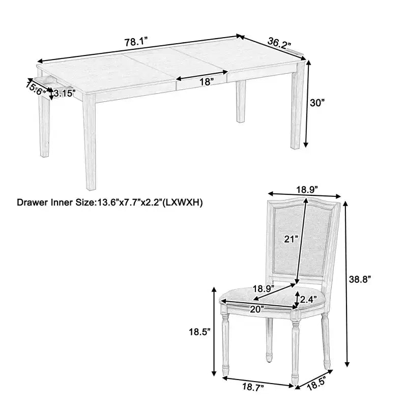 Ensemble de salle à manger extensible Whisen 7 pièces 198,4 cm avec 6 chaises rembourrées