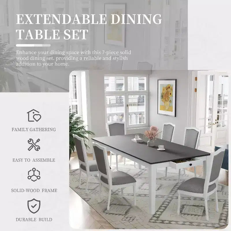Ensemble de salle à manger extensible Whisen 7 pièces 198,4 cm avec 6 chaises rembourrées