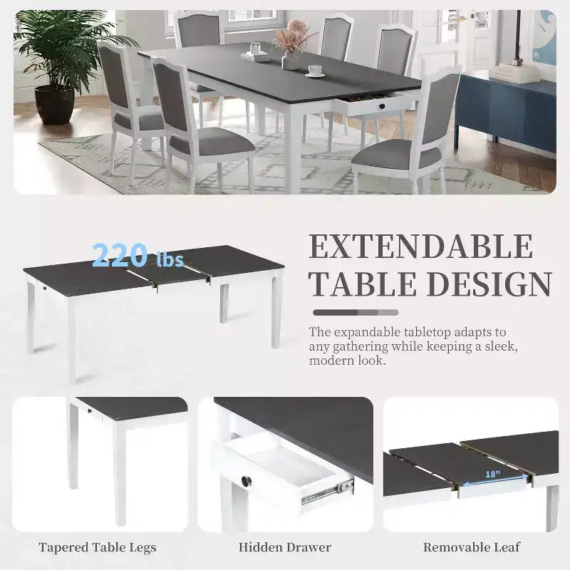Ensemble de salle à manger extensible Whisen 7 pièces 198,4 cm avec 6 chaises rembourrées