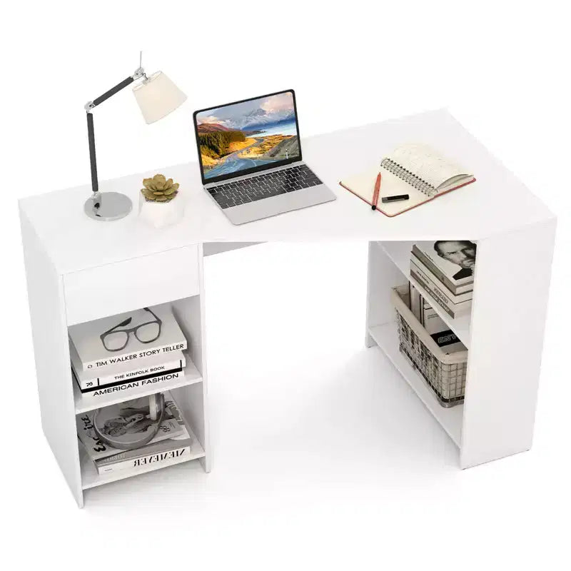 Costway L Shaped Computer Desk with Drawer & Storage Shelves for Home Office Workstation
