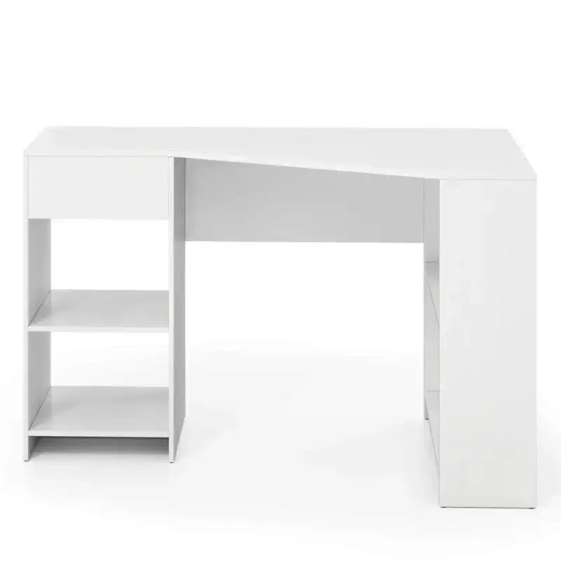 Bureau d'ordinateur Costway en forme de L avec tiroir et étagères de rangement pour poste de travail à domicile