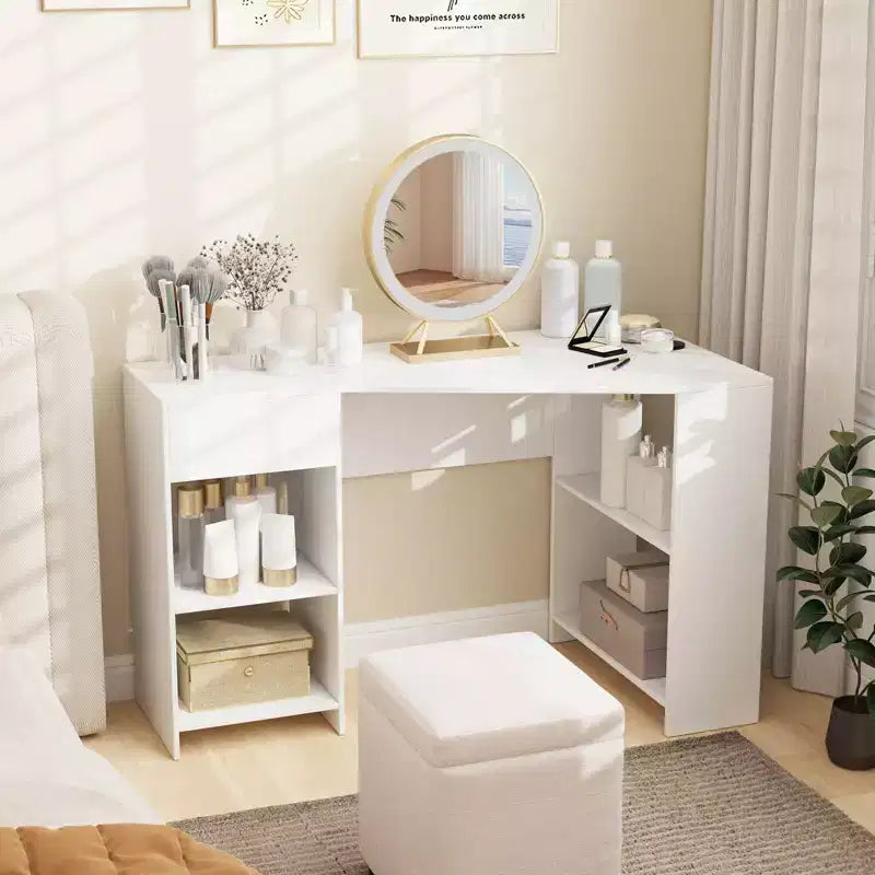 Bureau d'ordinateur Costway en forme de L avec tiroir et étagères de rangement pour poste de travail à domicile