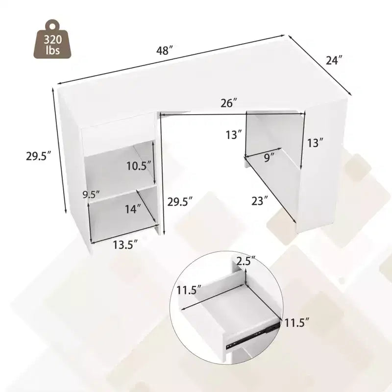 Bureau d'ordinateur Costway en forme de L avec tiroir et étagères de rangement pour poste de travail à domicile