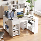 Bureau d'ordinateur Costway en forme de L avec tiroir et étagères de rangement pour poste de travail à domicile
