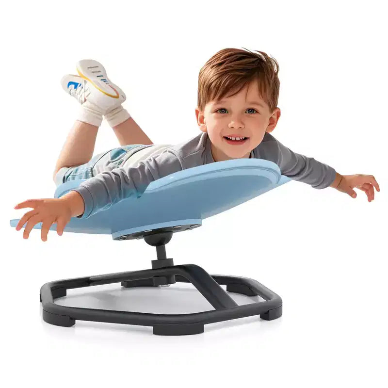 Costway Chaise Pivotante Sensorielle pour Enfants avec Base Métallique Antidérapante pour Enfants Autistes Intérieur Extérieur Bleu/Rouge Éléphant