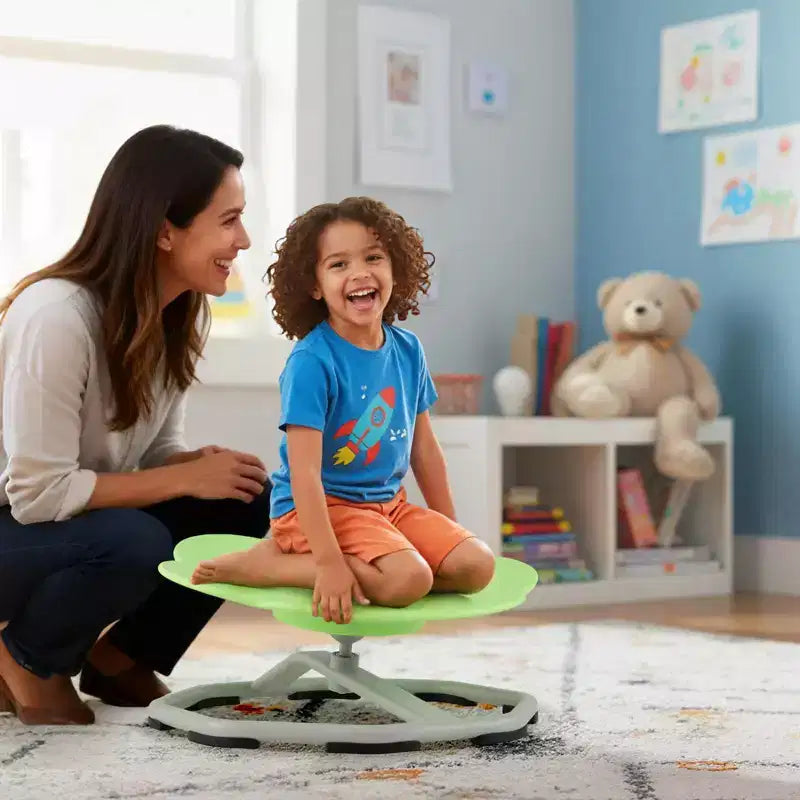 Costway Chaise Pivotante Sensorielle pour Enfants avec Base Métallique Antidérapante pour Enfants Autistes Intérieur Extérieur Bleu/Rouge Éléphant