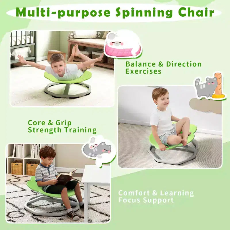 Costway Chaise Pivotante Sensorielle pour Enfants avec Base Métallique Antidérapante pour Enfants Autistes Intérieur Extérieur Bleu/Rouge Éléphant