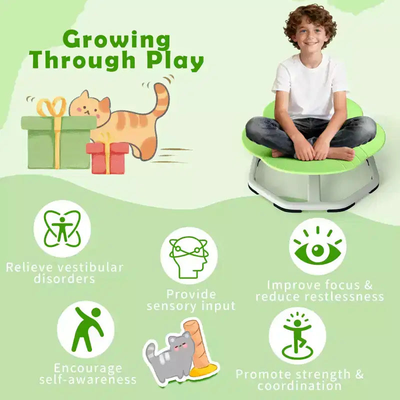 Costway Chaise Pivotante Sensorielle pour Enfants avec Base Métallique Antidérapante pour Enfants Autistes Intérieur Extérieur Bleu/Rouge Éléphant