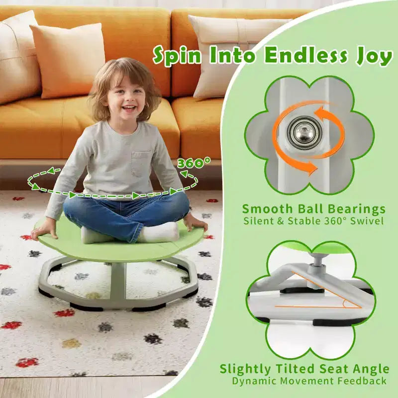Costway Chaise Pivotante Sensorielle pour Enfants avec Base Métallique Antidérapante pour Enfants Autistes Intérieur Extérieur Bleu/Rouge Éléphant