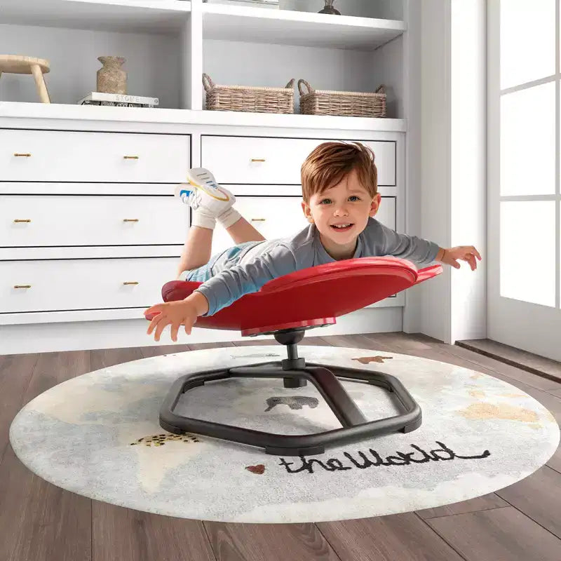 Costway Chaise Pivotante Sensorielle pour Enfants avec Base Métallique Antidérapante pour Enfants Autistes Intérieur Extérieur Bleu/Rouge Éléphant