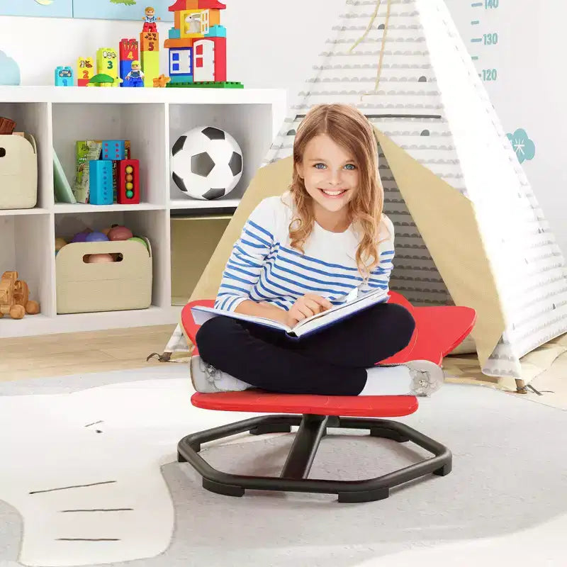 Costway Chaise Pivotante Sensorielle pour Enfants avec Base Métallique Antidérapante pour Enfants Autistes Intérieur Extérieur Bleu/Rouge Éléphant