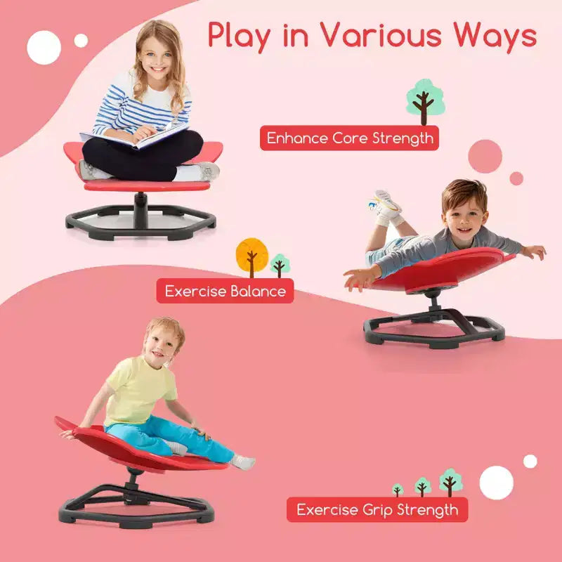Costway Chaise Pivotante Sensorielle pour Enfants avec Base Métallique Antidérapante pour Enfants Autistes Intérieur Extérieur Bleu/Rouge Éléphant