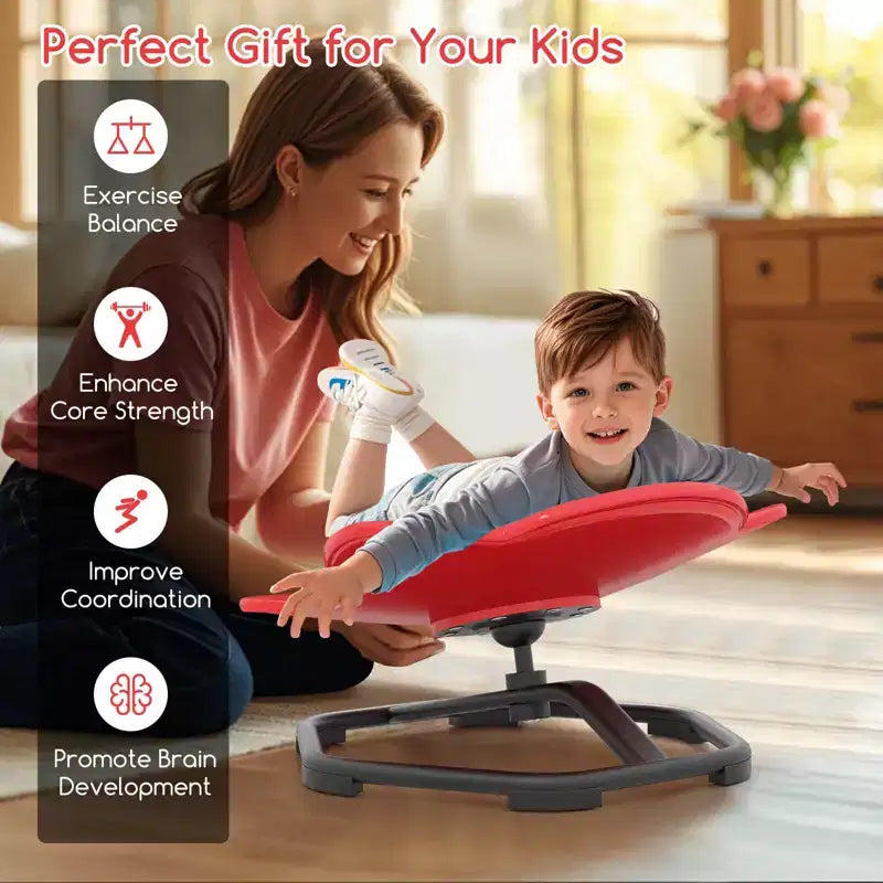 Costway Chaise Pivotante Sensorielle pour Enfants avec Base Métallique Antidérapante pour Enfants Autistes Intérieur Extérieur Bleu/Rouge Éléphant