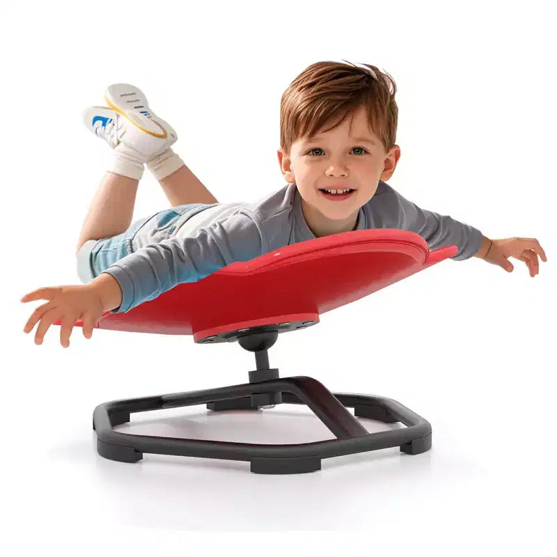 Costway Chaise Pivotante Sensorielle pour Enfants avec Base Métallique Antidérapante pour Enfants Autistes Intérieur Extérieur Bleu/Rouge Éléphant