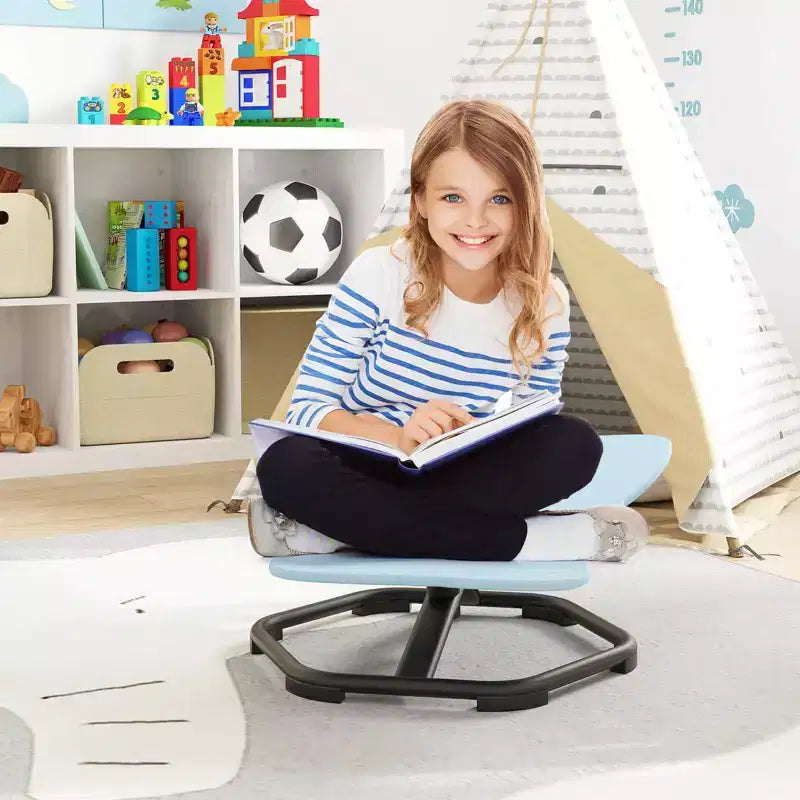 Costway Chaise Pivotante Sensorielle pour Enfants avec Base Métallique Antidérapante pour Enfants Autistes Intérieur Extérieur Bleu/Rouge Éléphant