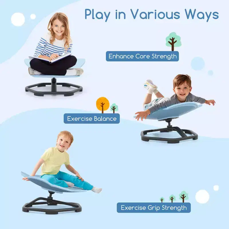 Costway Chaise Pivotante Sensorielle pour Enfants avec Base Métallique Antidérapante pour Enfants Autistes Intérieur Extérieur Bleu/Rouge Éléphant