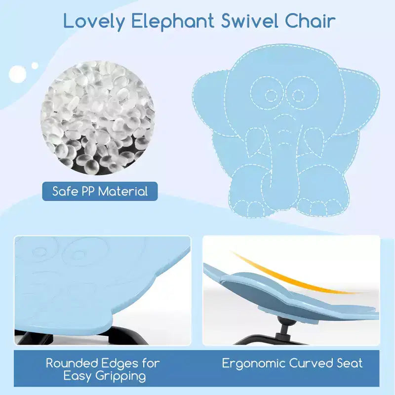 Costway Chaise Pivotante Sensorielle pour Enfants avec Base Métallique Antidérapante pour Enfants Autistes Intérieur Extérieur Bleu/Rouge Éléphant