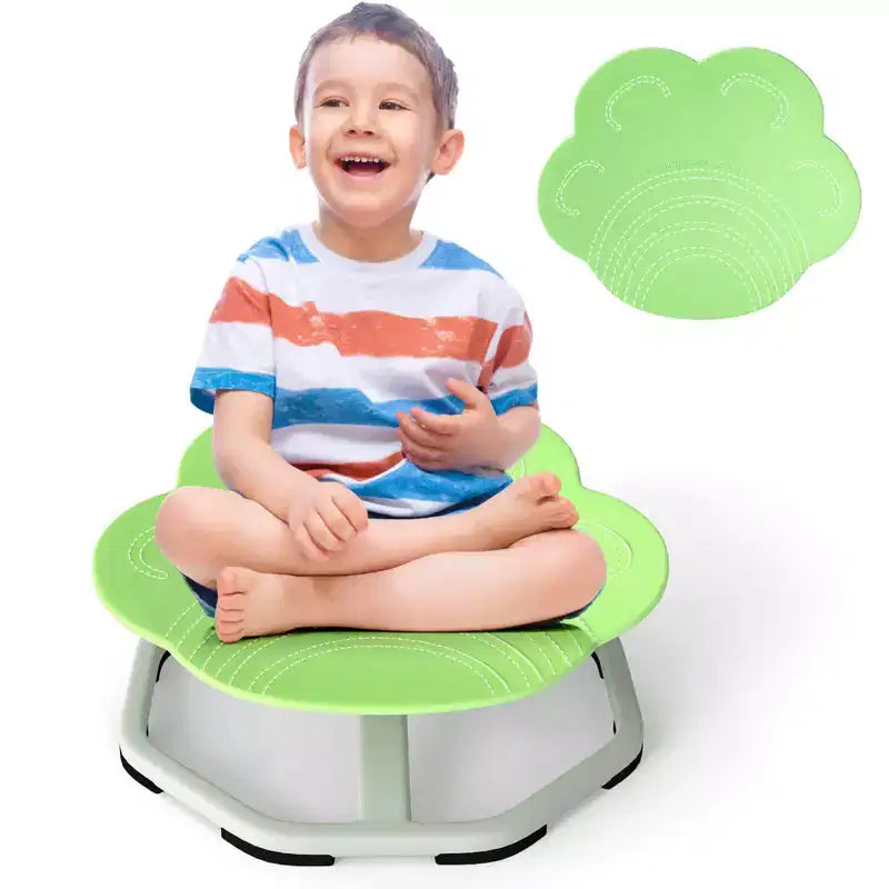 Costway Chaise Pivotante Sensorielle pour Enfants avec Base Métallique Antidérapante pour Enfants Autistes Intérieur Extérieur Bleu/Rouge Éléphant
