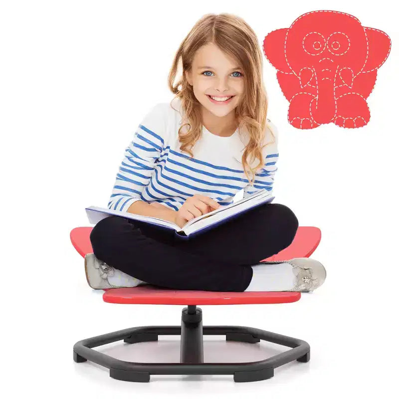 Costway Chaise Pivotante Sensorielle pour Enfants avec Base Métallique Antidérapante pour Enfants Autistes Intérieur Extérieur Bleu/Rouge Éléphant