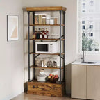 81,3 cm Grande Bibliothèque - Étagère à 5 Niveaux avec Tiroirs, Cadre Métallique Vintage, Étagère d'Exposition, Rangement pour Bureau, Salon, Chambre, Salle de Bain