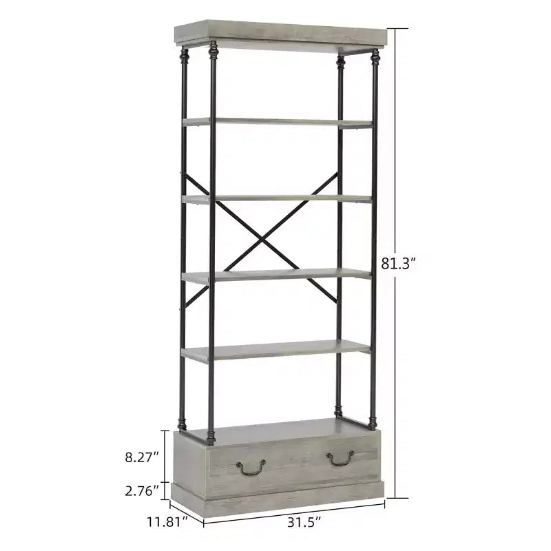 81,3 cm Grande Bibliothèque - Étagère à 5 Niveaux avec Tiroirs, Cadre Métallique Vintage, Étagère d'Exposition, Rangement pour Bureau, Salon, Chambre, Salle de Bain