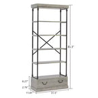 81,3 cm Grande Bibliothèque - Étagère à 5 Niveaux avec Tiroirs, Cadre Métallique Vintage, Étagère d'Exposition, Rangement pour Bureau, Salon, Chambre, Salle de Bain